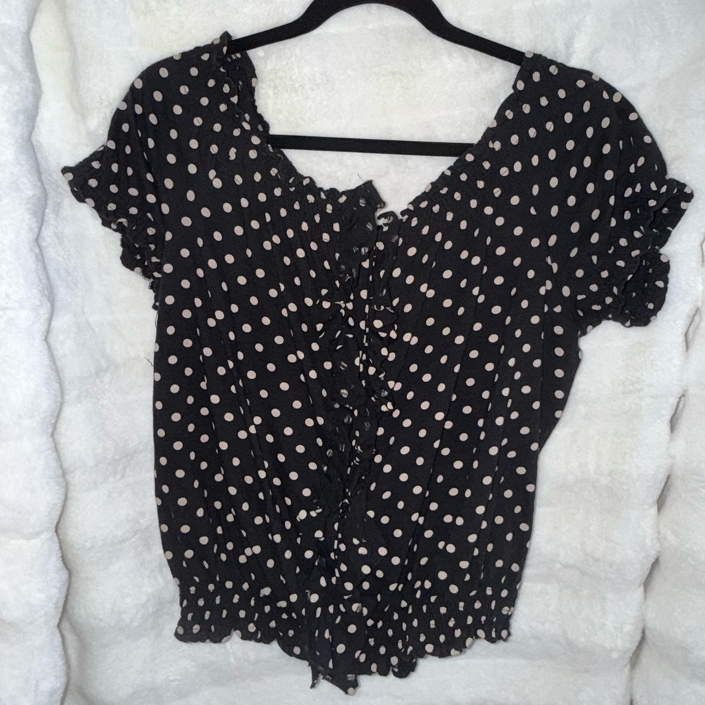 INC International Concepts Navy and White Polk-a-Dot Top